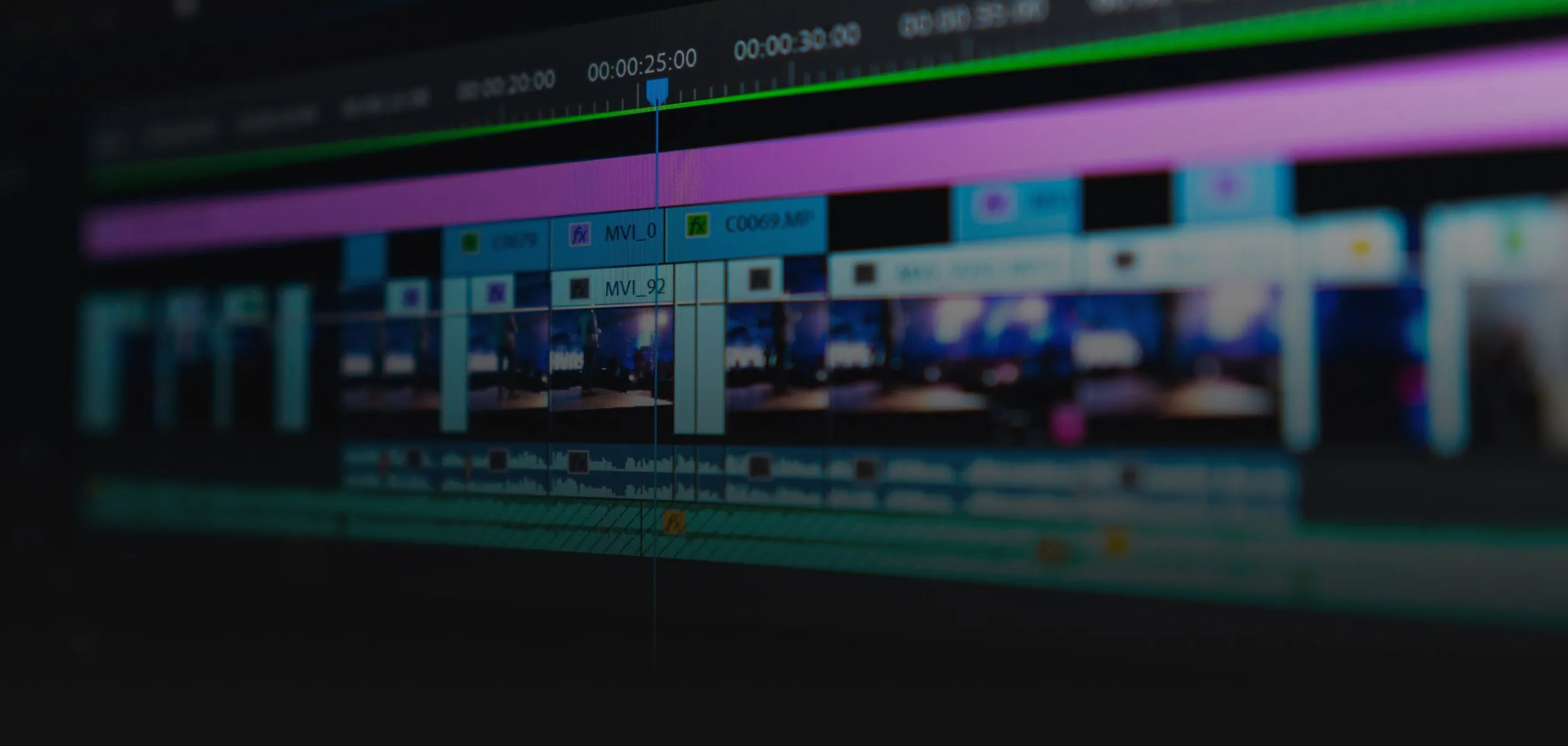 Offline editorial bay with a timeline on screen